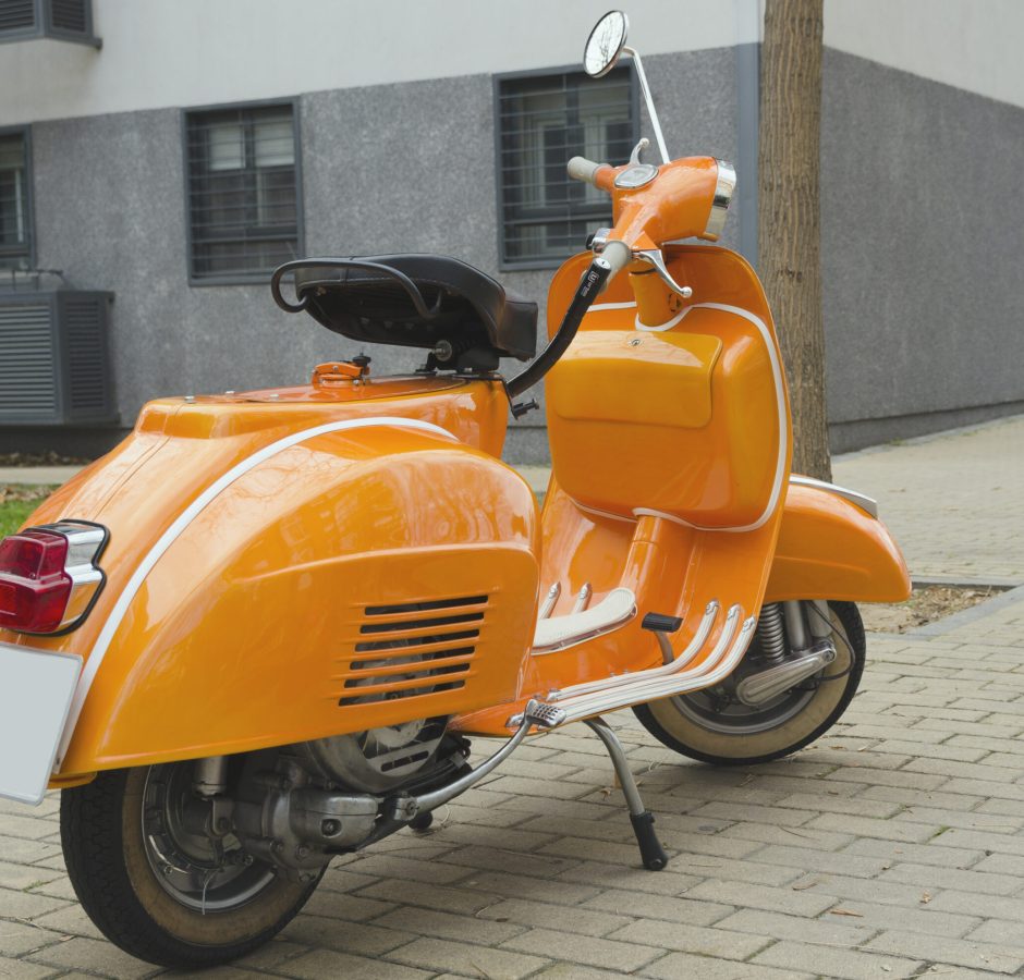 Classic Motorbike orange colour isolated background, vintage concept